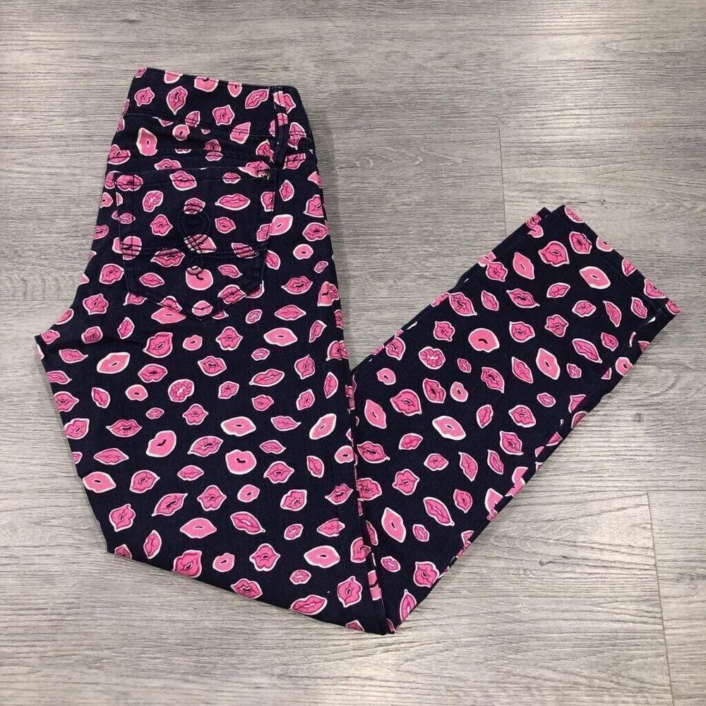 Lilly Pulitzer Size 2 Lips Printed Worth Skinny Mini Crop Jeans Navy Denim Pants